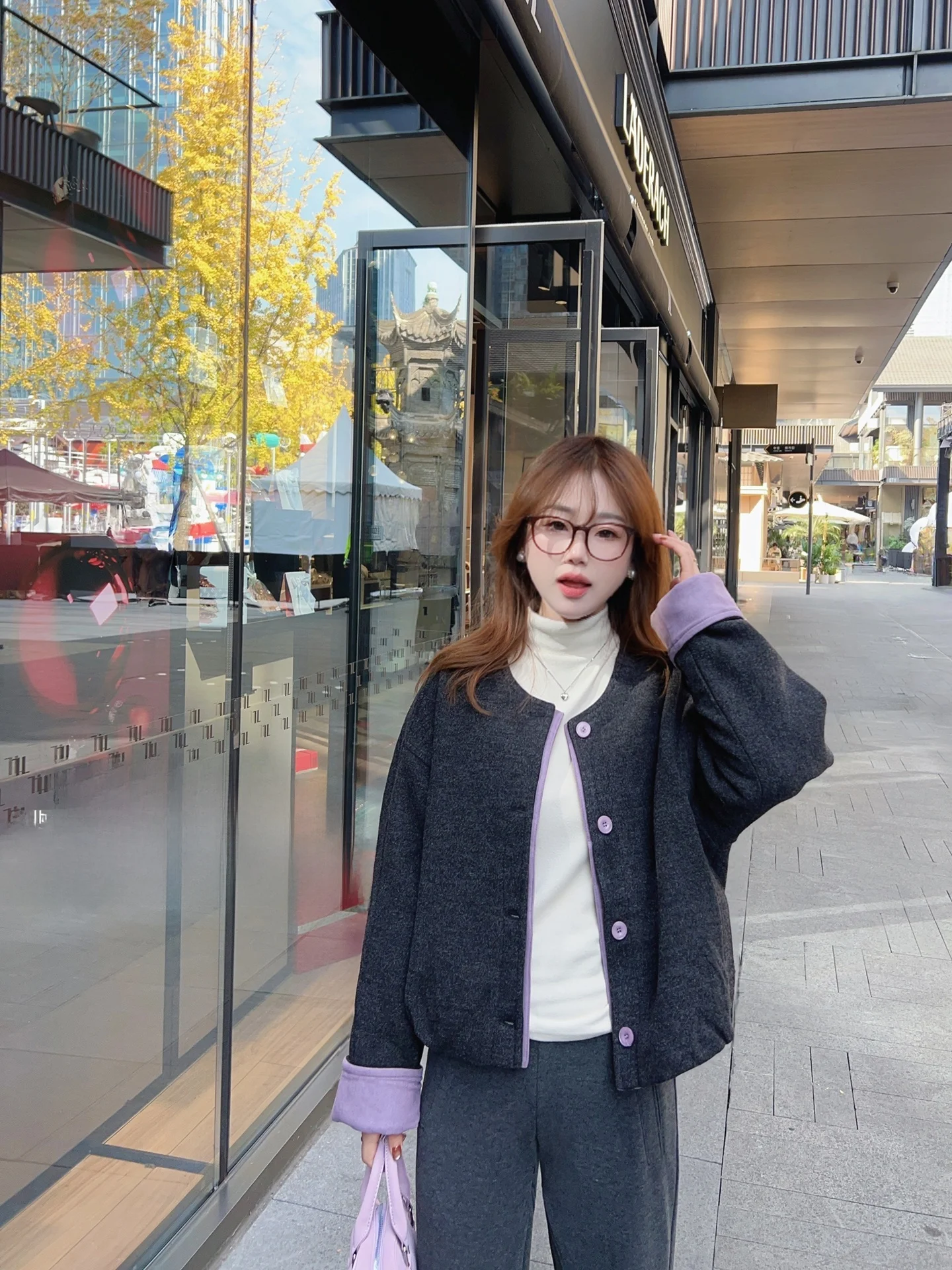 

mat Cotton Patchwork Thiened round Ne Commuter Jaet Women's Loose Fit Long Sve Polyester Fiber Outerwear