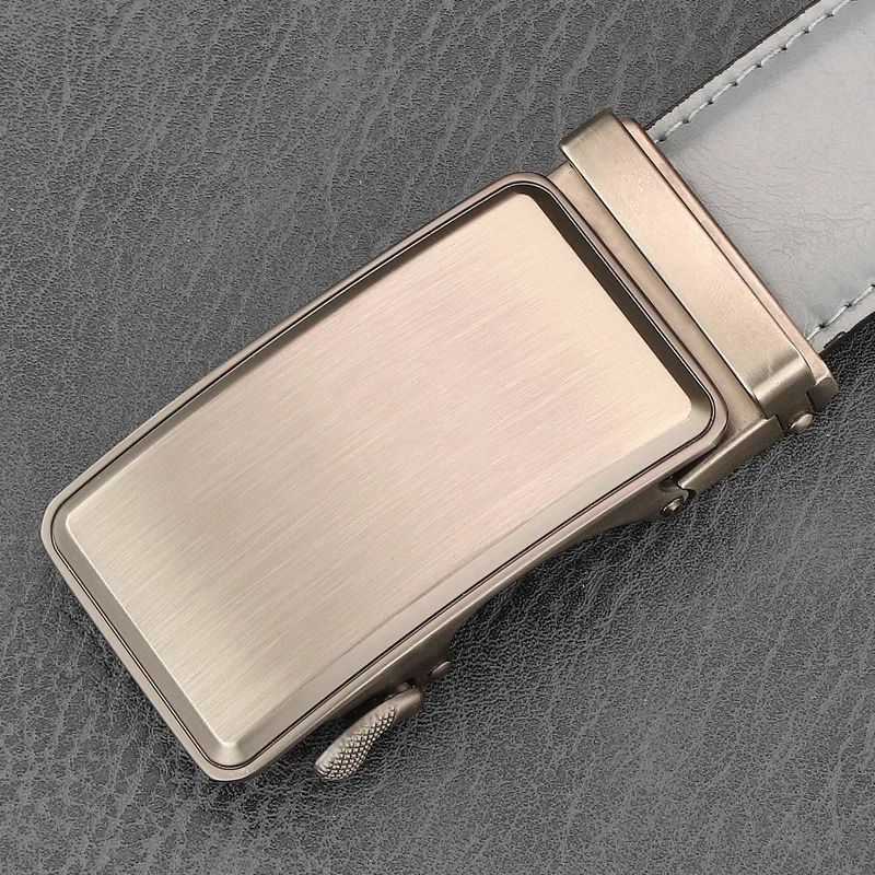 Sabuk Biru Kualitas Tinggi Pria Gesper Otomatis Warna Abu-abu Lebar 3.5Cm Tali Pinggang Kulit Asli Kulit Sapi