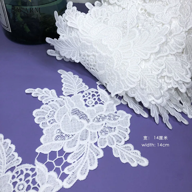 Lace Fabric 14cm Big Flower Embroidery Sewing Trimming Handmade Diy Water-soluble Milk Silk Bar Code Party Dresses For Women