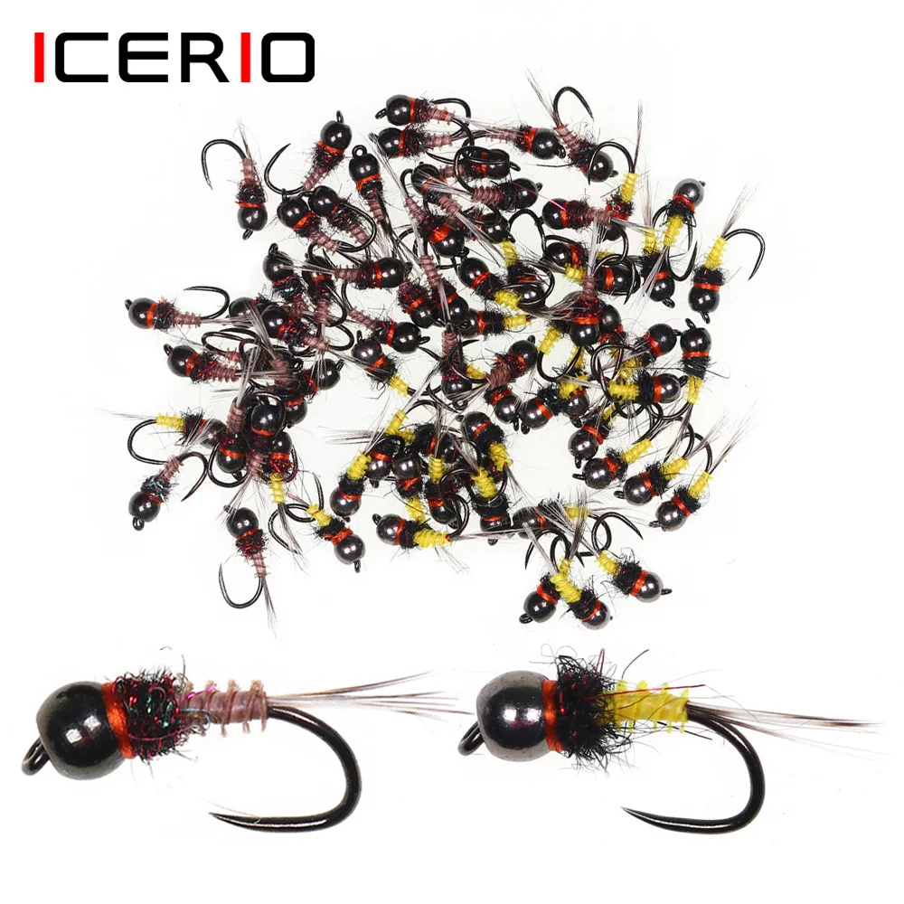 ICERIO 6PCS Brass Bead Head Nymph Fly Barbless Wet Fly Fast Sinking Euro Nymph Trout Grayling Perch Bluegill Fly Fishing Lure