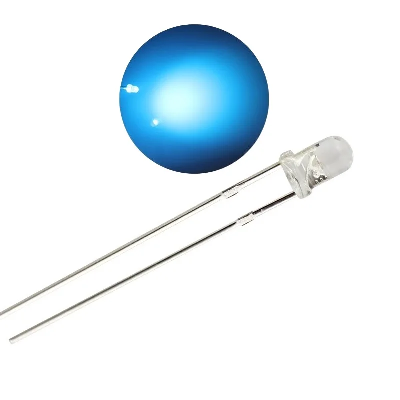 100 Pçs/lote F3 Gelo Azul LED Diodo Emissor de Luz 12V 3mm circular