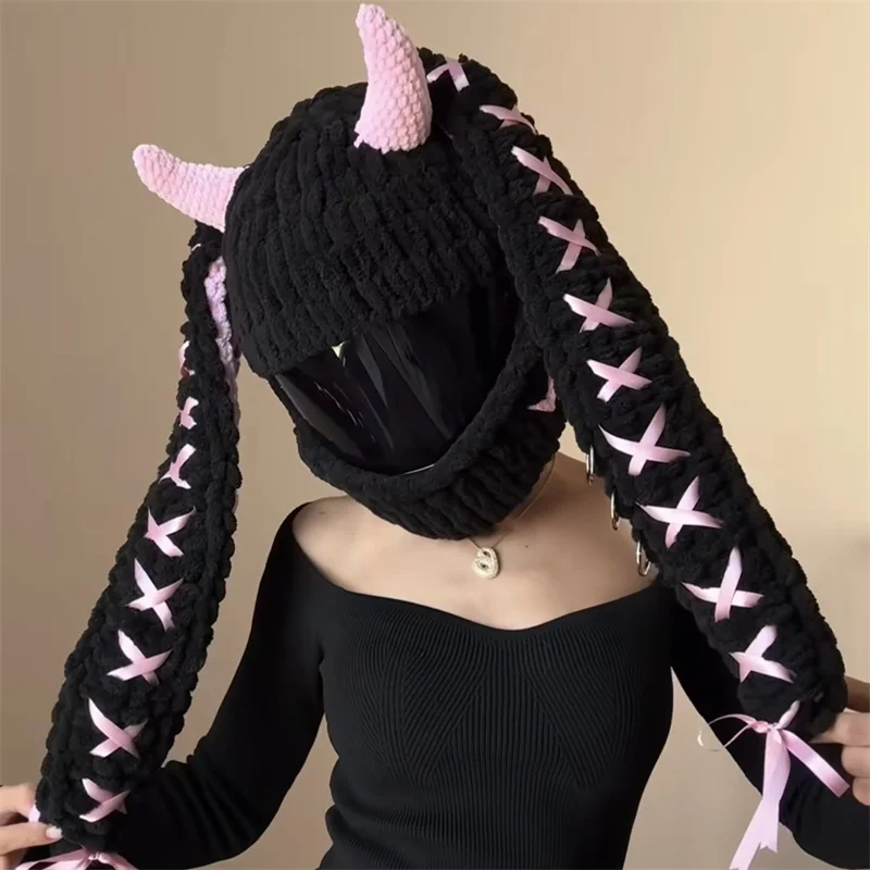 Helmet Protection Headgear Cover CartoonHandmade crocheted hat For Motorcycle Full-Face Protective Case Motorbike Safety Trendy