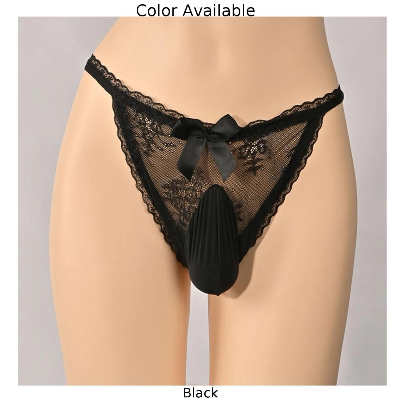 Mens Thin Lace Sheer Thong Briefs Sissy Erotic Lingerie Ball Pouch Mesh G String Underpants Sexy Bowknot Chain Underwear