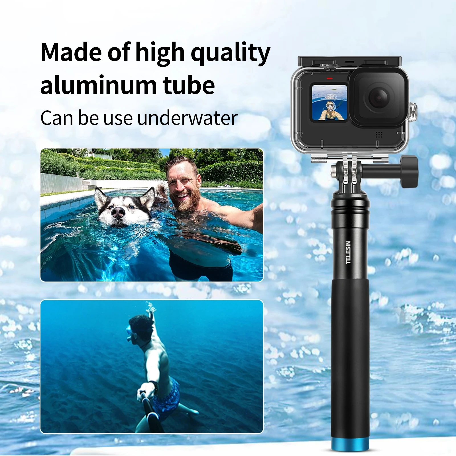 TELESIN Selfie Stick Foldable Tripod Phone Holder Aluminum Alloy Monopod for GoPro 13 12 11 DJI Action 4 5 Insta360 iPhone 16 15