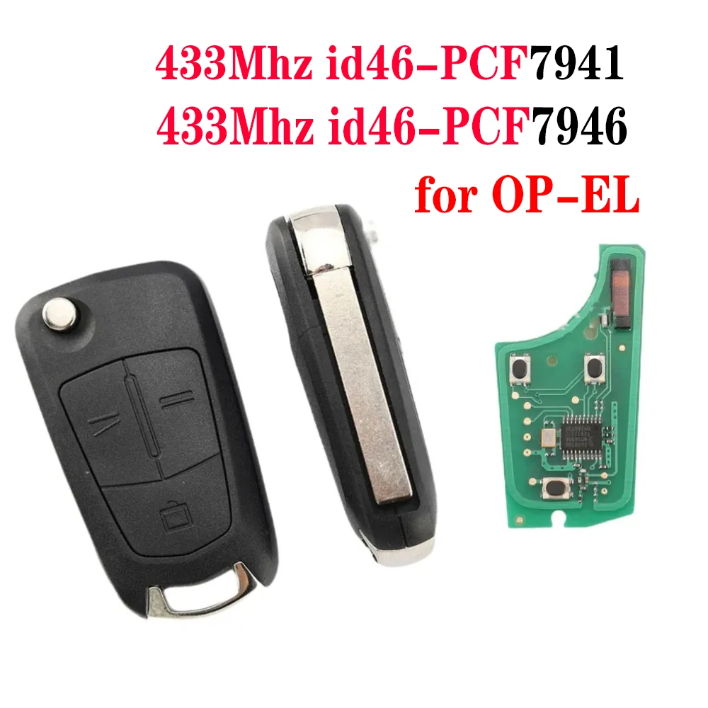 

Flip Key for Opel 2 3 Button Car Key Remote ID46 As-tra H Cors-a D V-ectra C 46 Chip 433MHz Remote PCF7941 7946 Key HU100 Blade