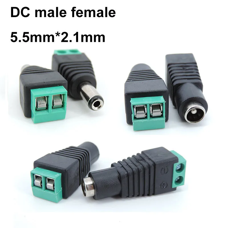 5pcs 5.5mm x 2.1mm DC 여성 남성 전원 플러그 어댑터 커넥터 스트립 CCTV 카메라 L1 용 전원 잭 소켓 어댑터 케이블 터미널