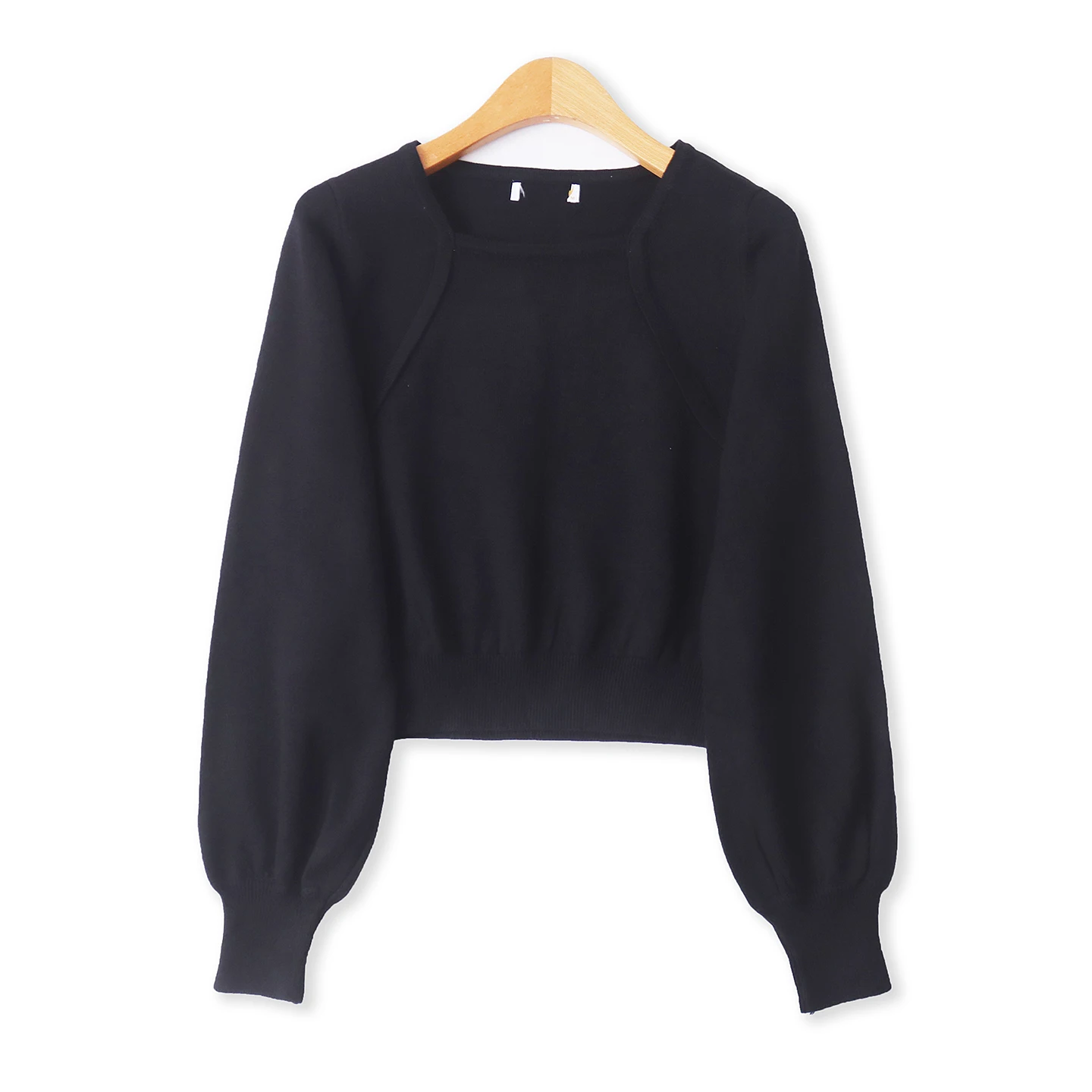 سترة محبوكة بأكمام طويلة ضيقة بلون واحد مع قميص أساسي للنساء بتصميم قصير أنيق جديد لموسم الخريف