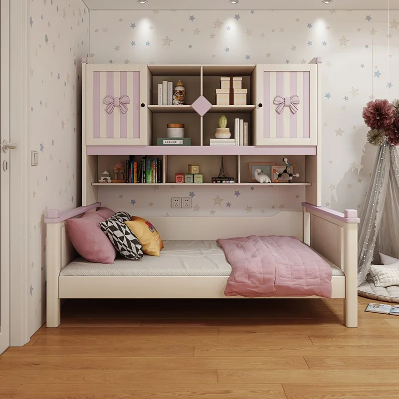 Children's Bed Wardrobe Integrated All Solid Wood Tatami with Cabinet Storage Multifunctional Combination Bed Side Cabinet