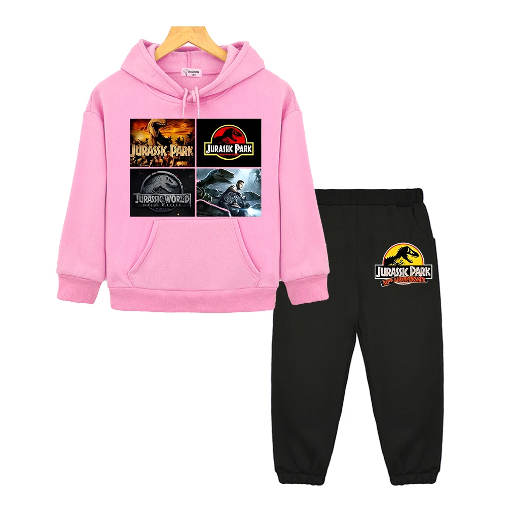 

Dinosaur Hooded Sets Jurassic World Autumn Sweatshirts Fleece Pullover boys girl Jurassic Park anime hoodie kids boutique clothe