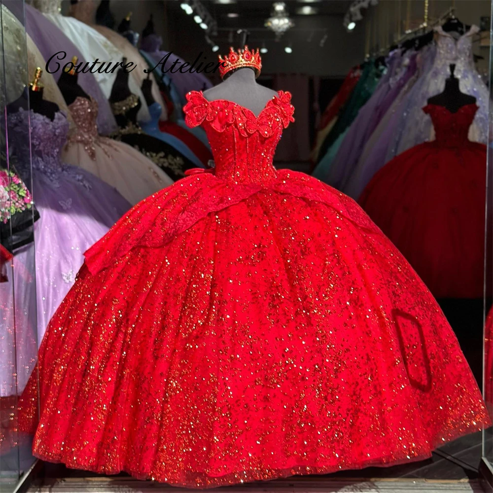 

Mexican Sparkle Red Butterfly Off The Shoulder Ball Gown Quinceanera Dress 2024 Dress Sweet 16 Dress vestidos para quinceañeras