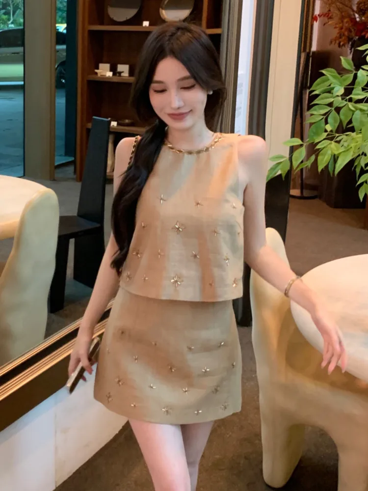 High Quality Vintage Fashion Small Fragrance Two Piece Sets For Women Summer Top + Skirt 2 Piece Set Outfits Conjuntos Cortos