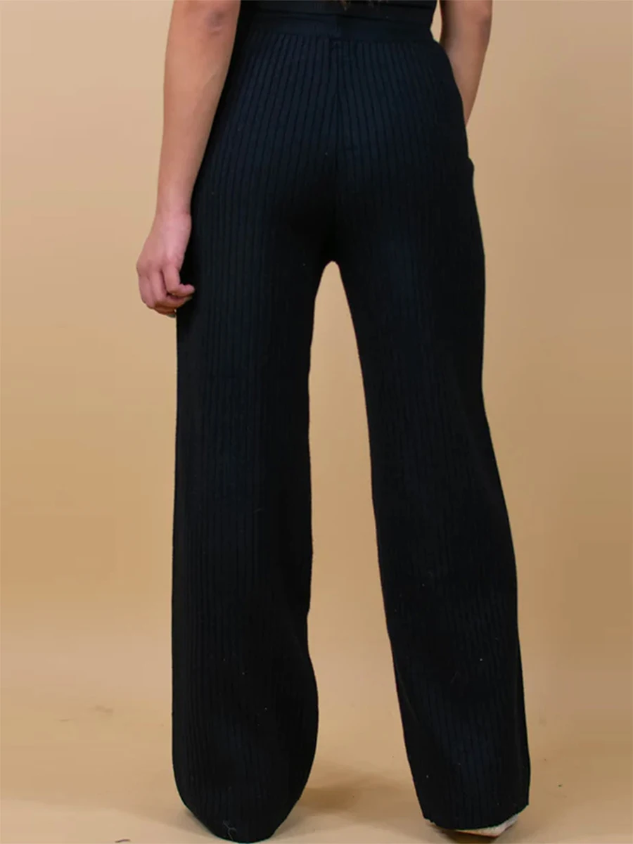 

Women Wide Leg Ribbed Knit Pants Casual Loose fit High Waist Sweater Trousers Drawstring Elastic Waist Palazzo Pants