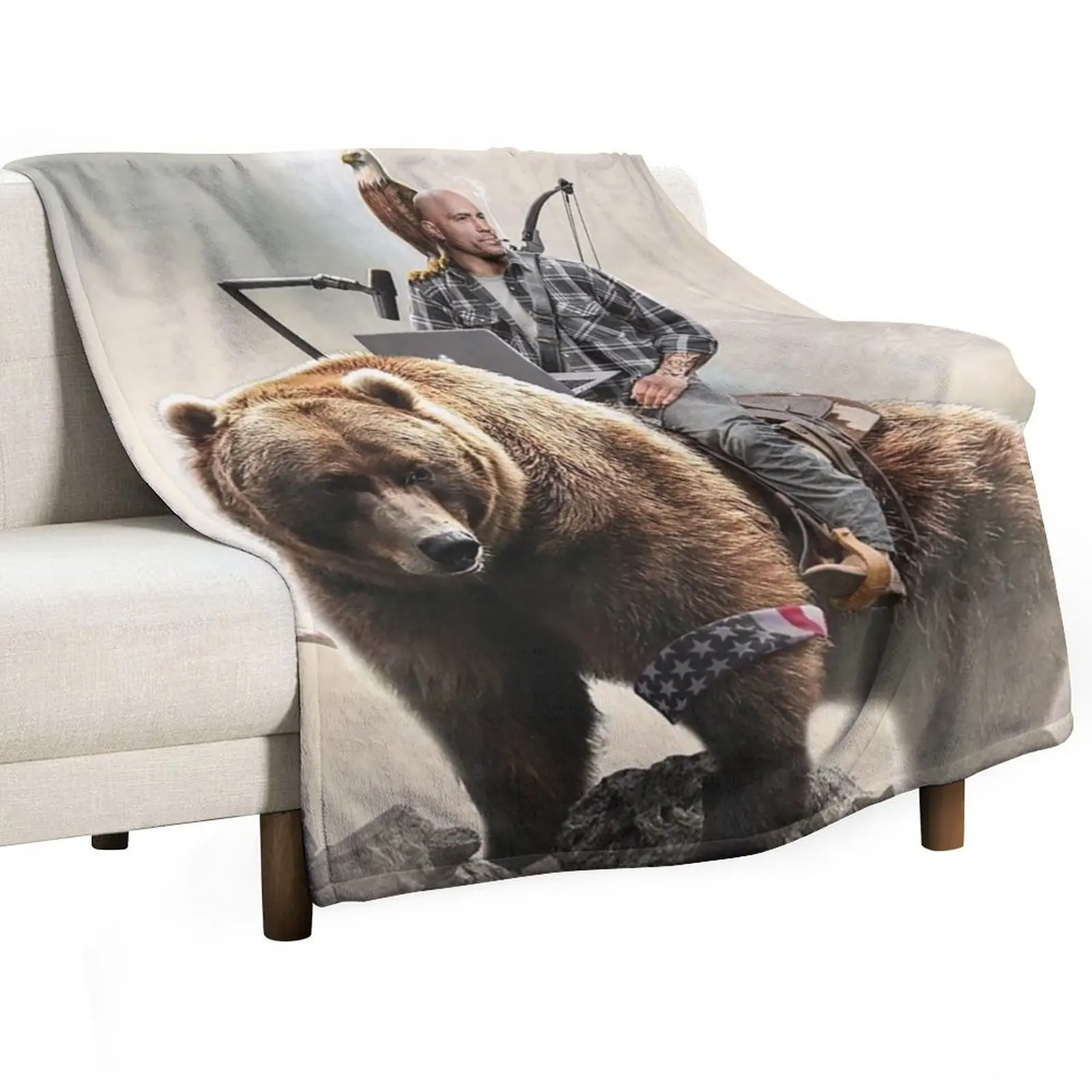 

Joe Rogan Riding A Bear (+ Aliens) Throw Blanket Soft Big Sleeping Bag halloween Plush Blankets