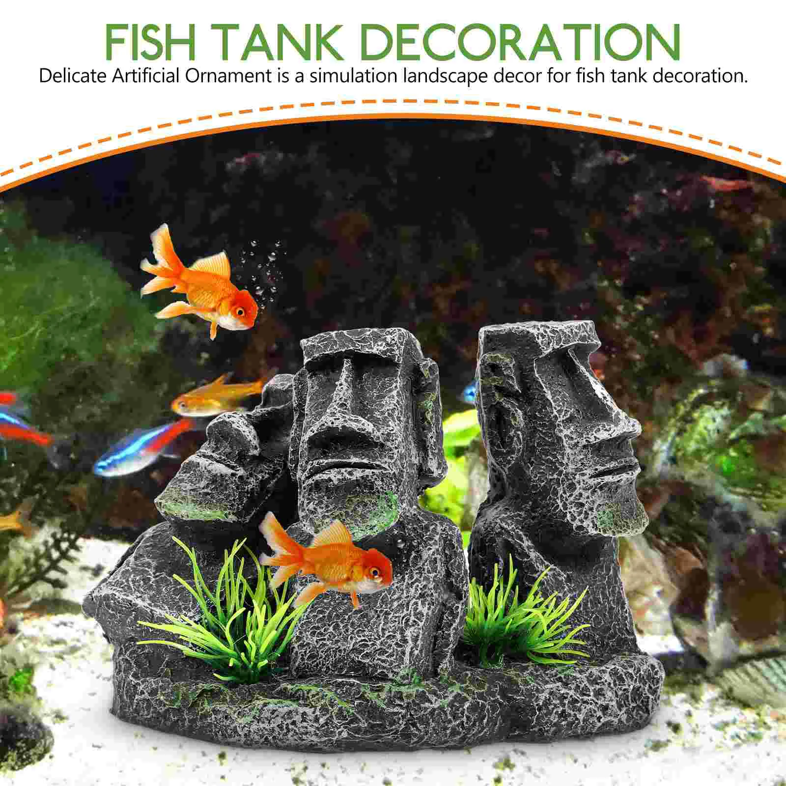 Statua di pietra Acquario Ornamenti Serbatoio di pesce Grande scultura Ciotola Accessori Decorazione Decorazioni Moai Paesaggistica