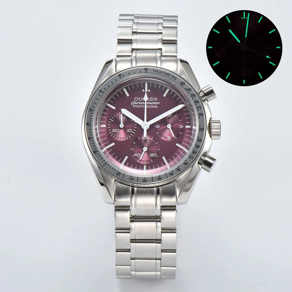 Orologi da polso al quarzo VK63 da uomo di lusso da 40 mm OMG moon Orologio tipo Panda con movimento al quarzo giapponese VK63 Cronografo di velocità reloj