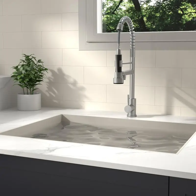 

19" Single Handle Kitchen Faucet, CUPC Certified, Brushed Nickel Finish, Modern Design, Easy Installation, Durable