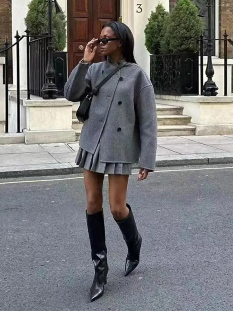 2025 Autumn Winter Fashion Solid Overcoat For Women Chic Single-breasted Stand Collar Coats High Street Female New Outerwear