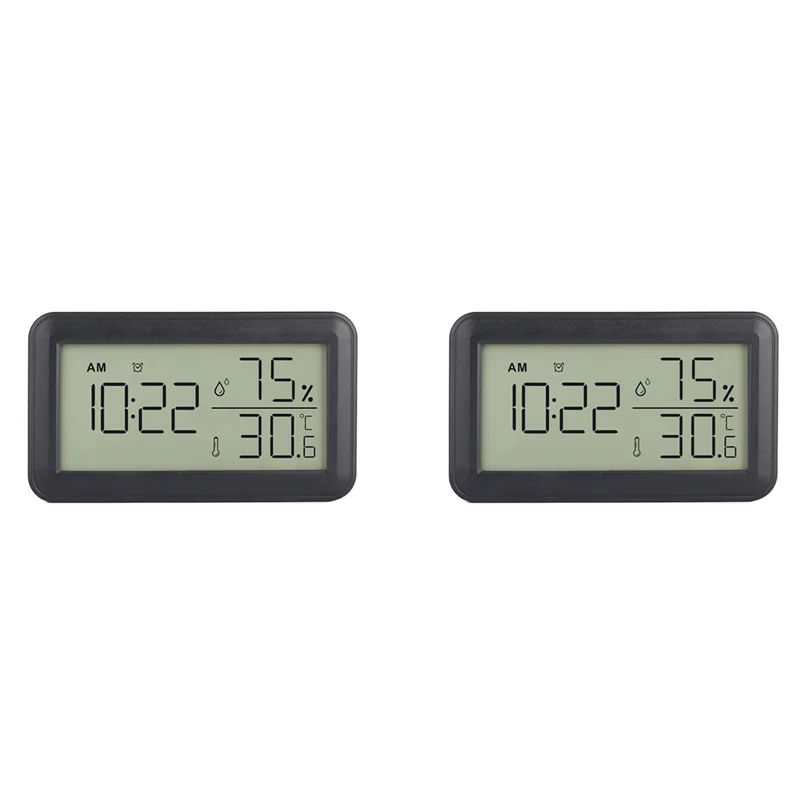 ABUL-2X Thermometer Hygrometer Indoor With Alarm Clock, LCD Digital Thermometer, For Room, Living Room, Wine Cellar (Black)
