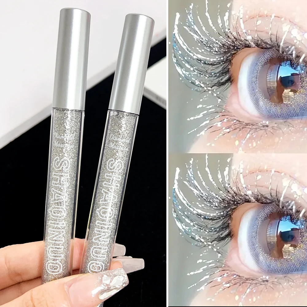 Sliver Glitter Mascara Waterdichte Duurzame Curling Dikke Diamant Glanzende Wimperverlenging Sexy Shimmer Sneldrogende Mascara Make-Up