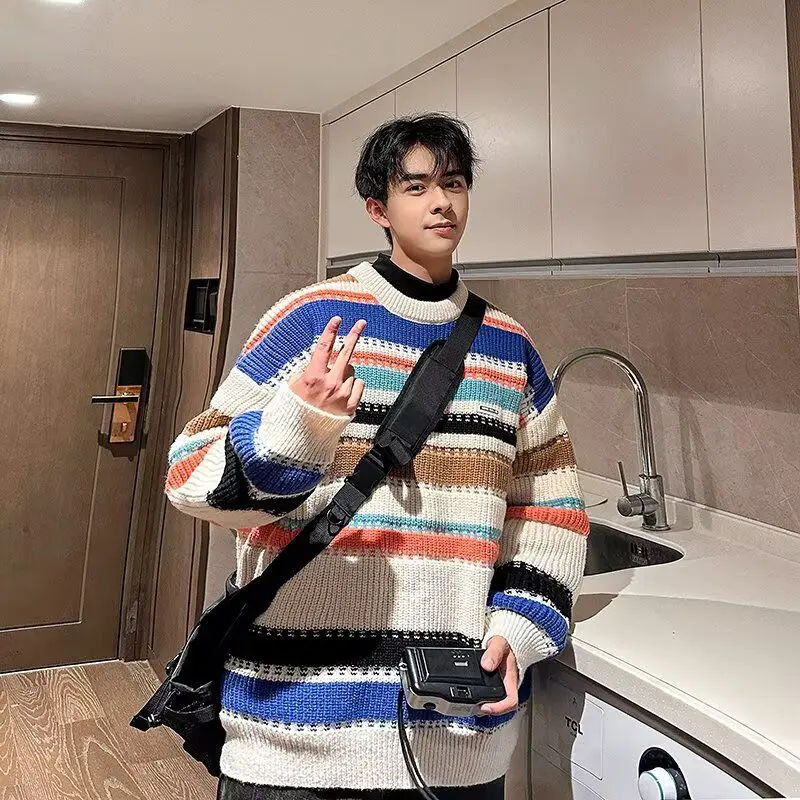 

Retro Striped Knitted Open Cardigan Outerwear Autumn Design Sensation Small Cro Sunscreen Cover up Aosphere Hollow Lazy S...