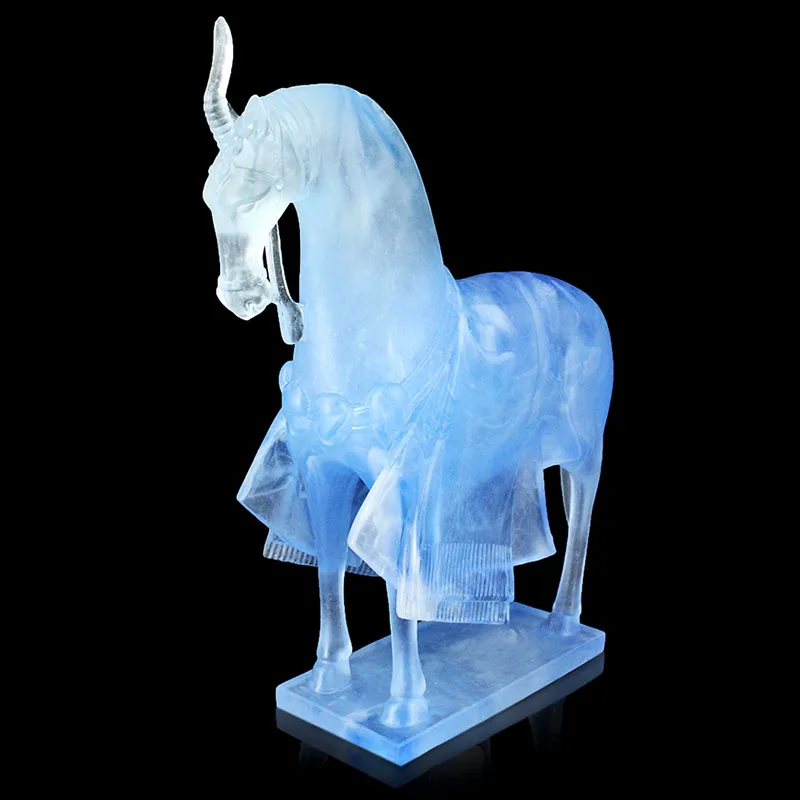 Glorious Unicorn Crystal Statue Luxury Hand-made Angel Lucky Gift Blue Green White Ride Horse Colored Glaze Scuptue God Animal