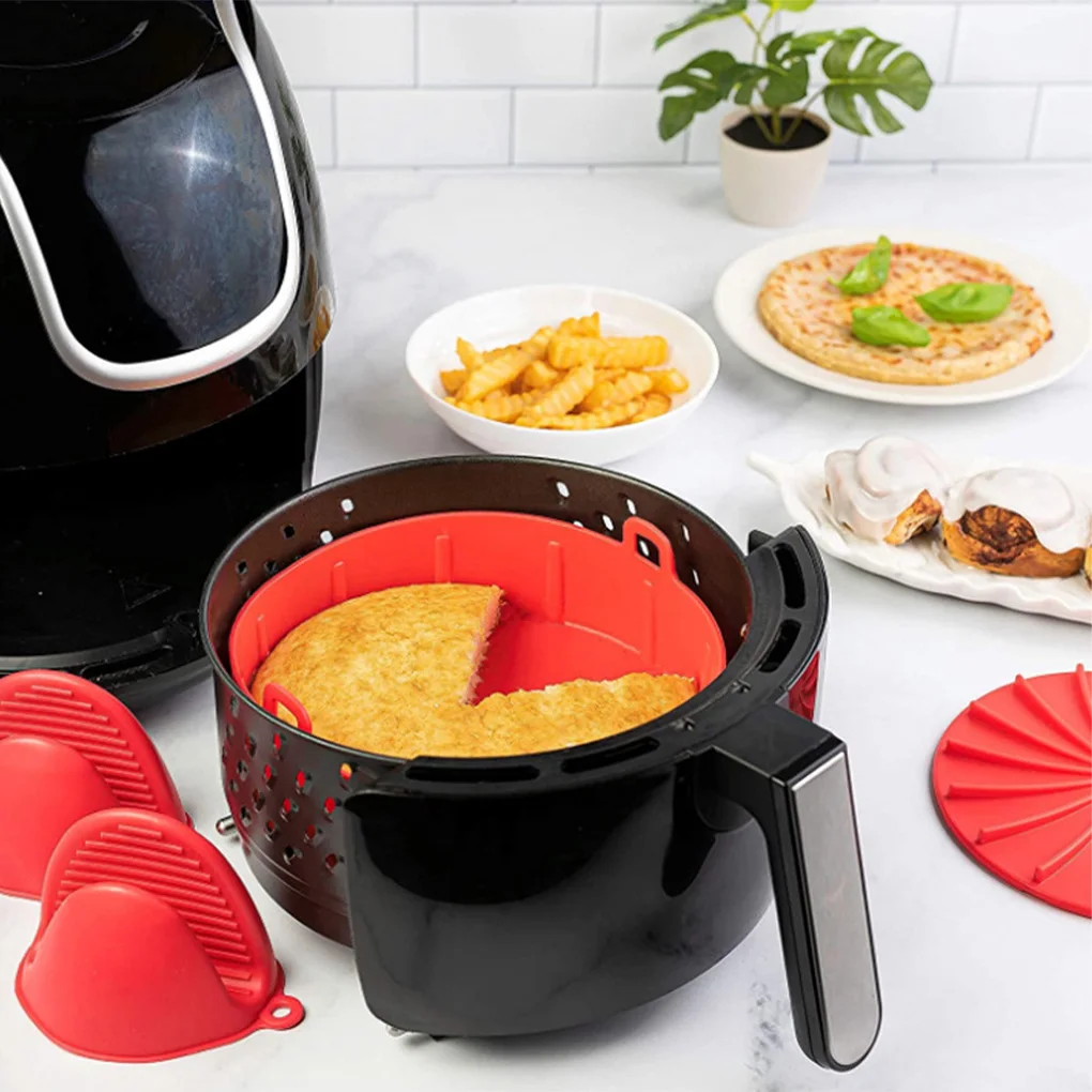 Air Fryer Silicone Pot Non-stick 220℃ Grill Baking Basket Reusable Thickened Fried Chicken Pan Oven Tool Household