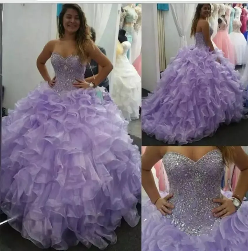 

ANGELSBRIDEP Cinderella Birthday Gowns Sparkly Crystals Beaded Purple Puff Ball Gown Quinceanera Dresses Vestido De 15 Anos