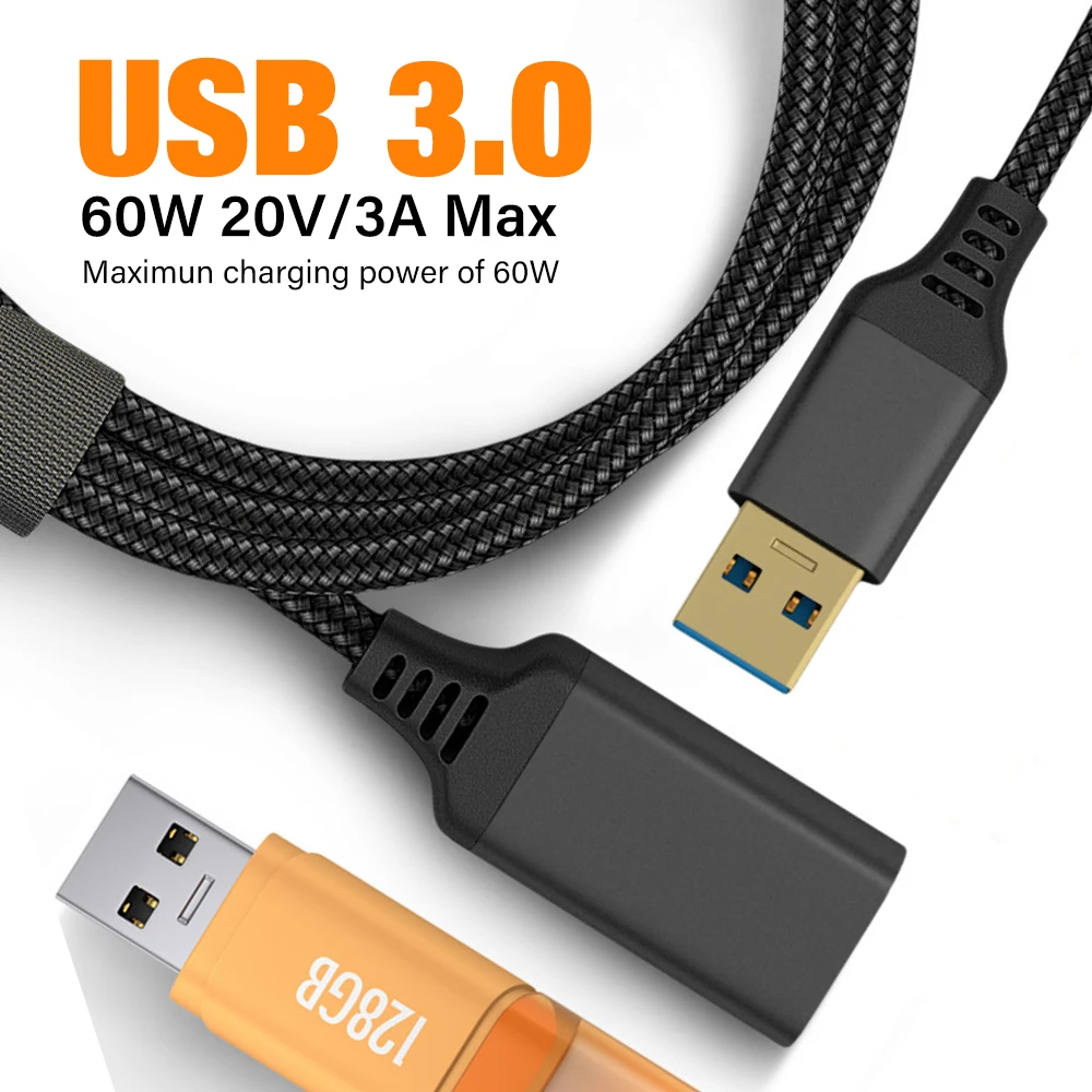 0.5m 1m 2m 3m 5m Nylon Braided USB 3.0 Male-To-Female High-Speed Transmission Data Cable Computer Camera Printer Extension Cable