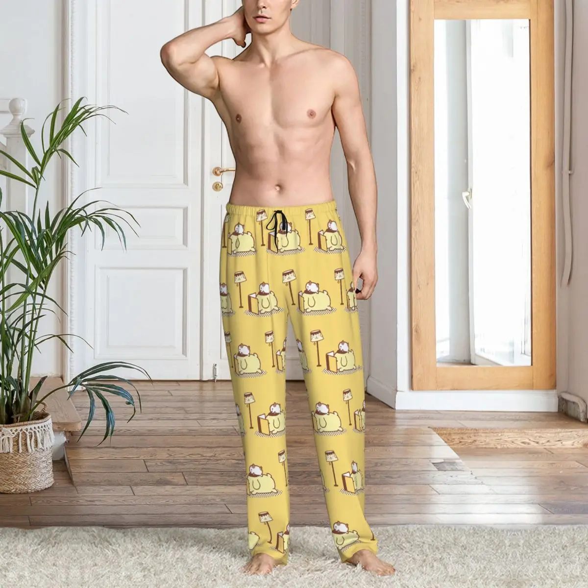 Custom Printed Men Pompompurin Pajama Pants Cute Dog Sleepwear Sleep Lounge Bottoms with Pockets