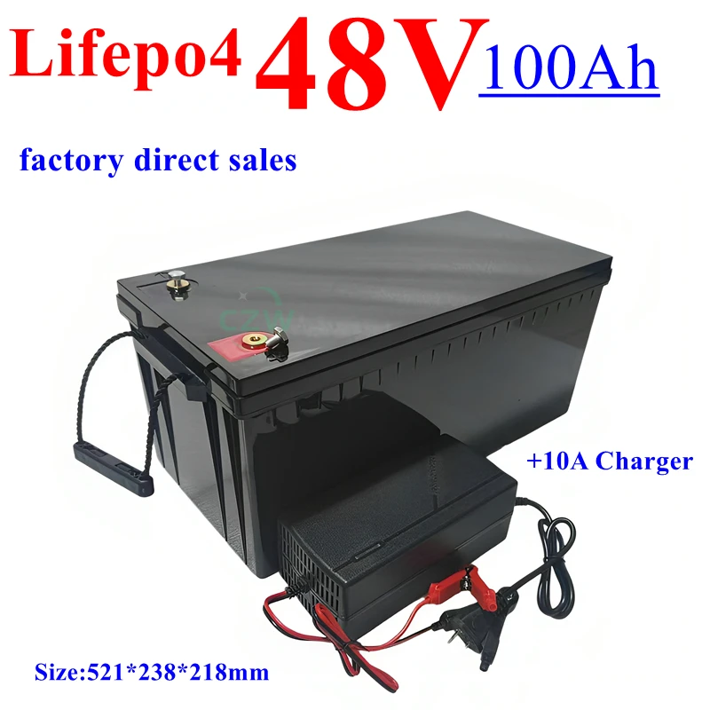 

czw Waterproof 48V 100Ah Lifepo4 battery BMS inside for trolling motor boat RV +10A Charger