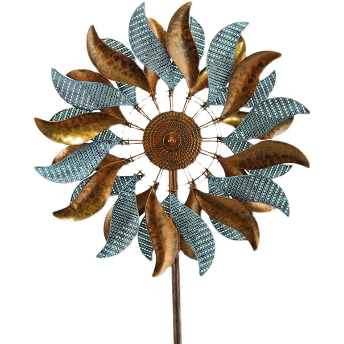 Double Leaf Shape Blade Dynamic Wind Spinner Advanced Wind Sculpture Metal Windmill For Outdoor Patio Courtyard Lawn And Garden