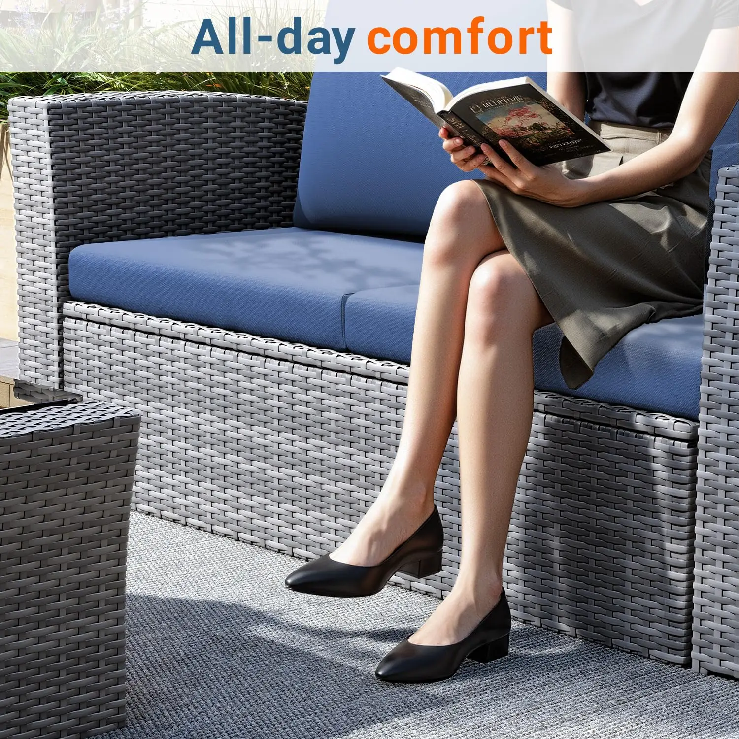 مجموعة أثاث الفناء المكونة من 4 قطع، مجموعة أثاث محادثة للفناء الخارجي من الخيزران، أريكة فناء خارجية لجميع الأحوال الجوية مع وسادة وGl