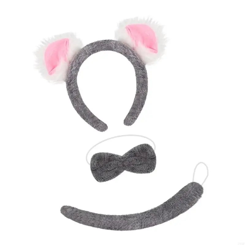 2025 Nieuwe 3 -stcs Koala -kostuumaccessoires Set, Koala Ears Hoofdbanden Koala Tail Bowtie Set voor Halloween Dekel