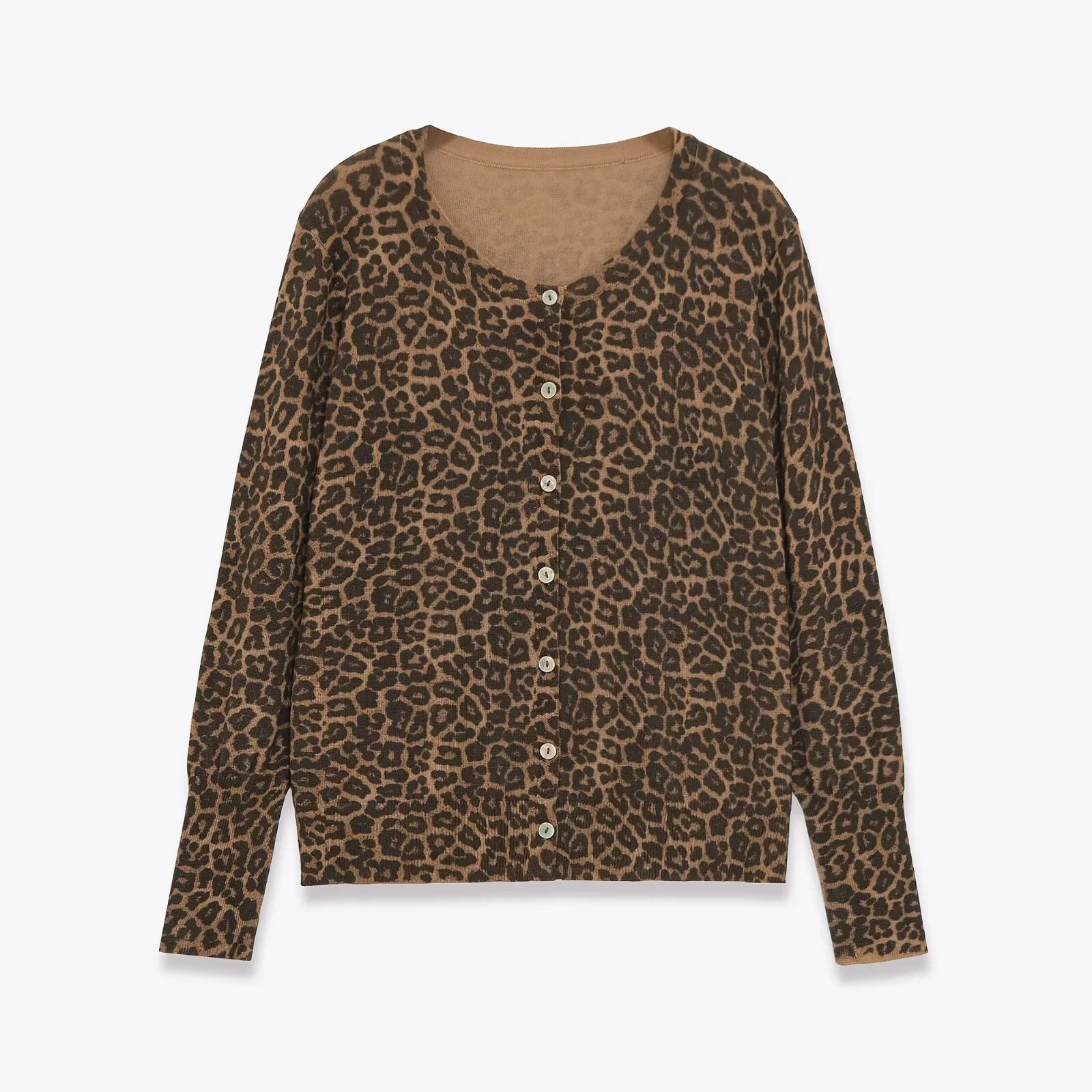 

Fdey, осенний новый продукт, женская модная трикотажная рубашка с леопардовым узором и животным принтом, длинными рукавами и круглым вырезом