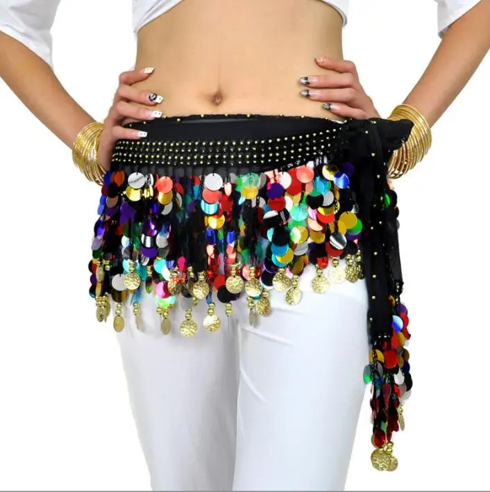 belly dance costume silver sequins tassel belly dance hip scarf for women belly dancing belts indain colors belt