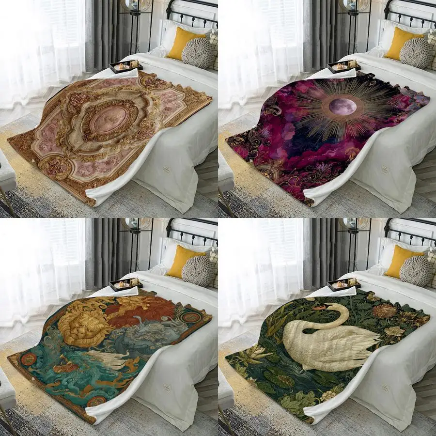 

Baroque Pattern Blanket Microfiber Flannel Cover Blanket Bedroom Living Room Sofa Soft And Comfortable Home Decoration