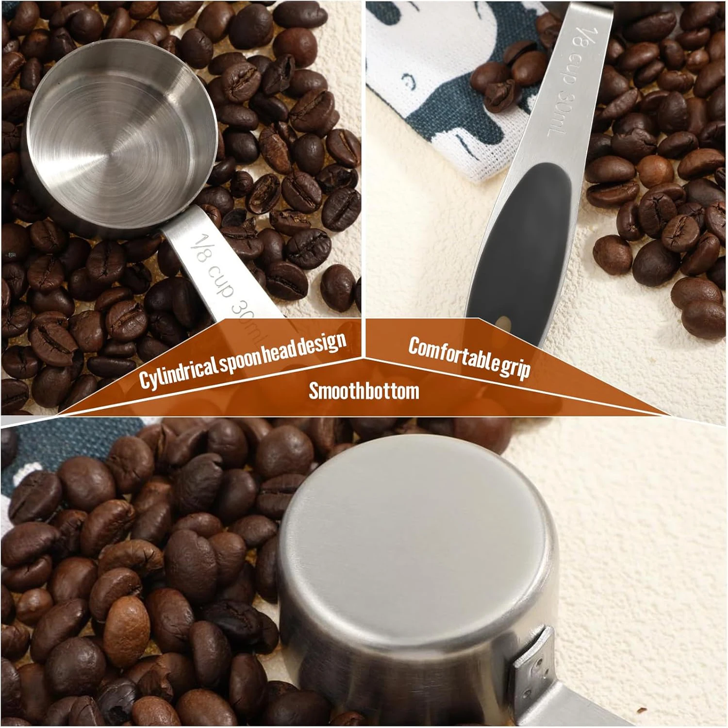 Picture 5: 30 ml Measuring Cup Stainless Steel Coffee Scoop Small Measuring Scoop with Silicone Handle Kitchen Gadgets for Cooking (1/2Pcs)