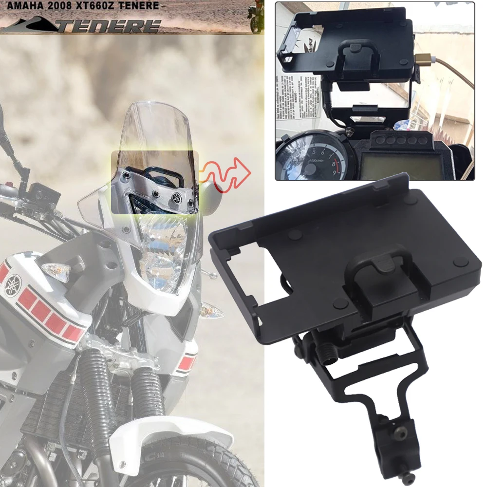 Motorcycle Mobile Phone GPS Stand Holder Plate Mounting Bracket USB Charging For Yamaha Tenere 660 TENERE 660 XT660Z XT 660 Z