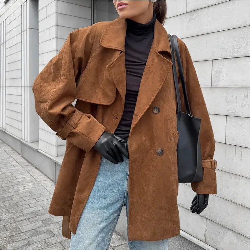 

Talenza женская замшевая куртка осень винтажная коричневая свободная замшевая куртка на пуговицах модная уличная шикарная повседневная женская верхняя одежда