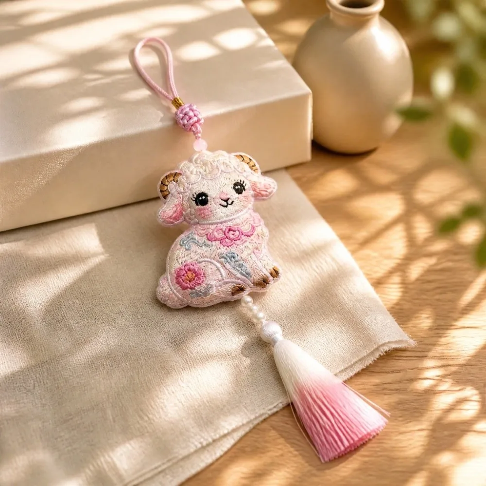 Chinese Style Embroidery Sachet Lamb Ornament Traditional Decor Aroma Pouch Scented Bag Zodiac Lamb Charm Keychain Car Keychain