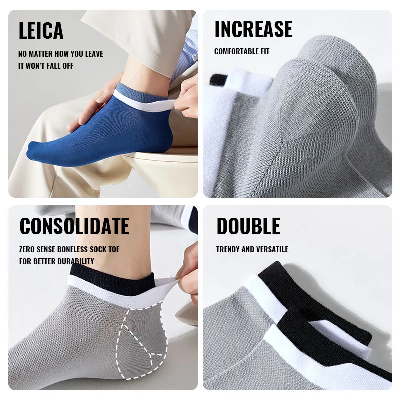 MiiOW 100% Pure Cotton Short Sock Men Sport Non-Slip Invisible Ankle Sock Summer Anti Sweat Deodorant Breathable Business Sock