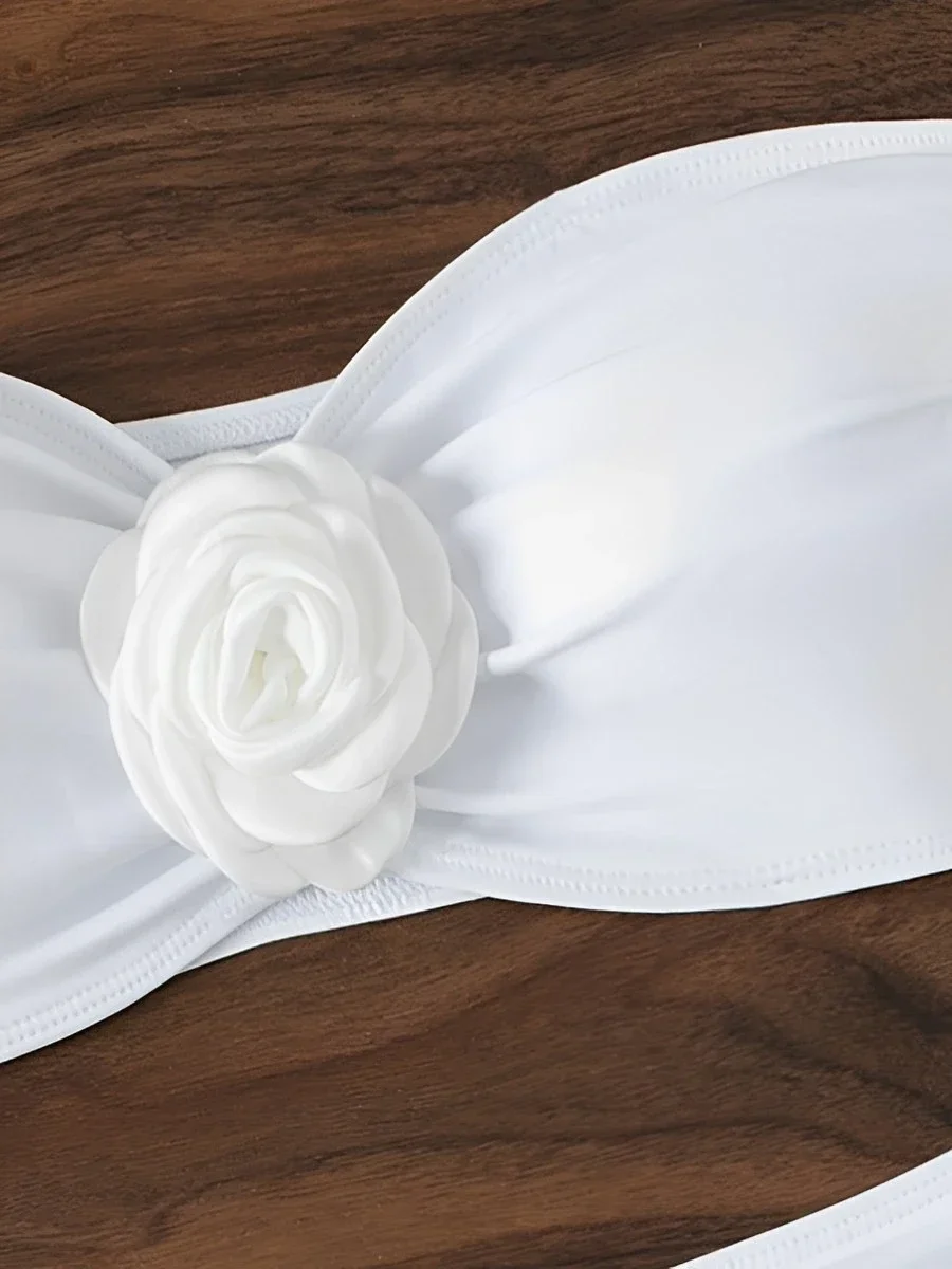 Bandeau 비키니 2024 여성 3D 꽃 수영복 여성 섹시한 수영복 높은 허리 Bathers 수영 수영복 수영복 여름 Beachwear