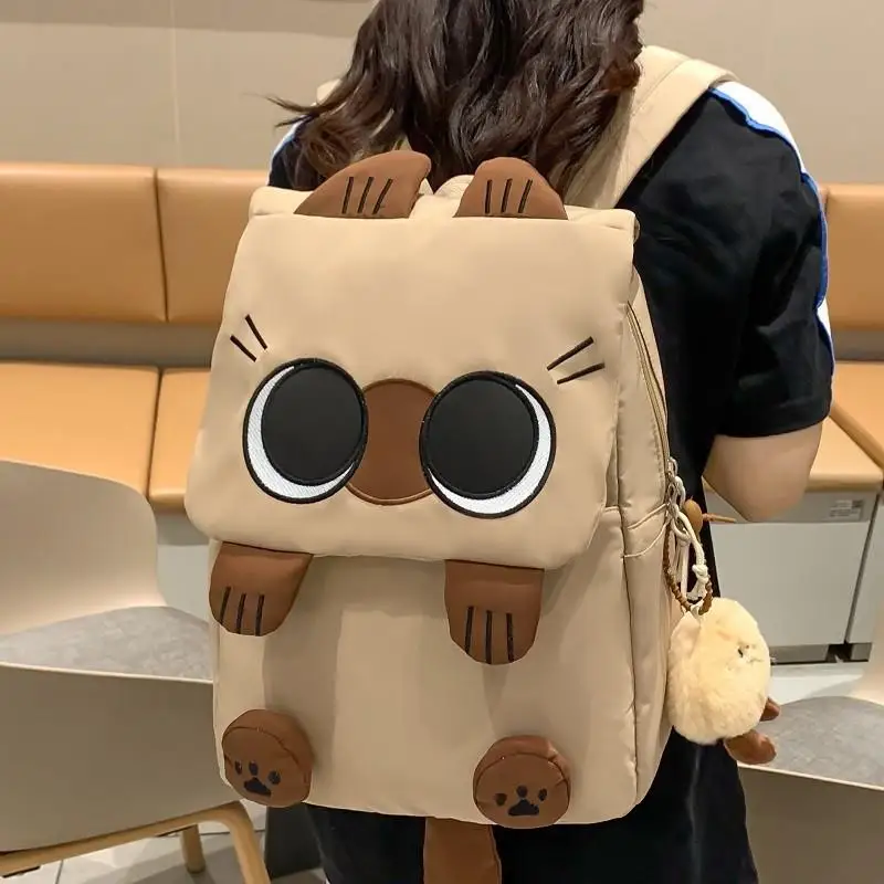 Mochila con Diseño de Gato Siamés para Niñas Estudiantes de Secundaria, Diseño de Dibujos Animados, Mochila de Doble Asa, Mat...