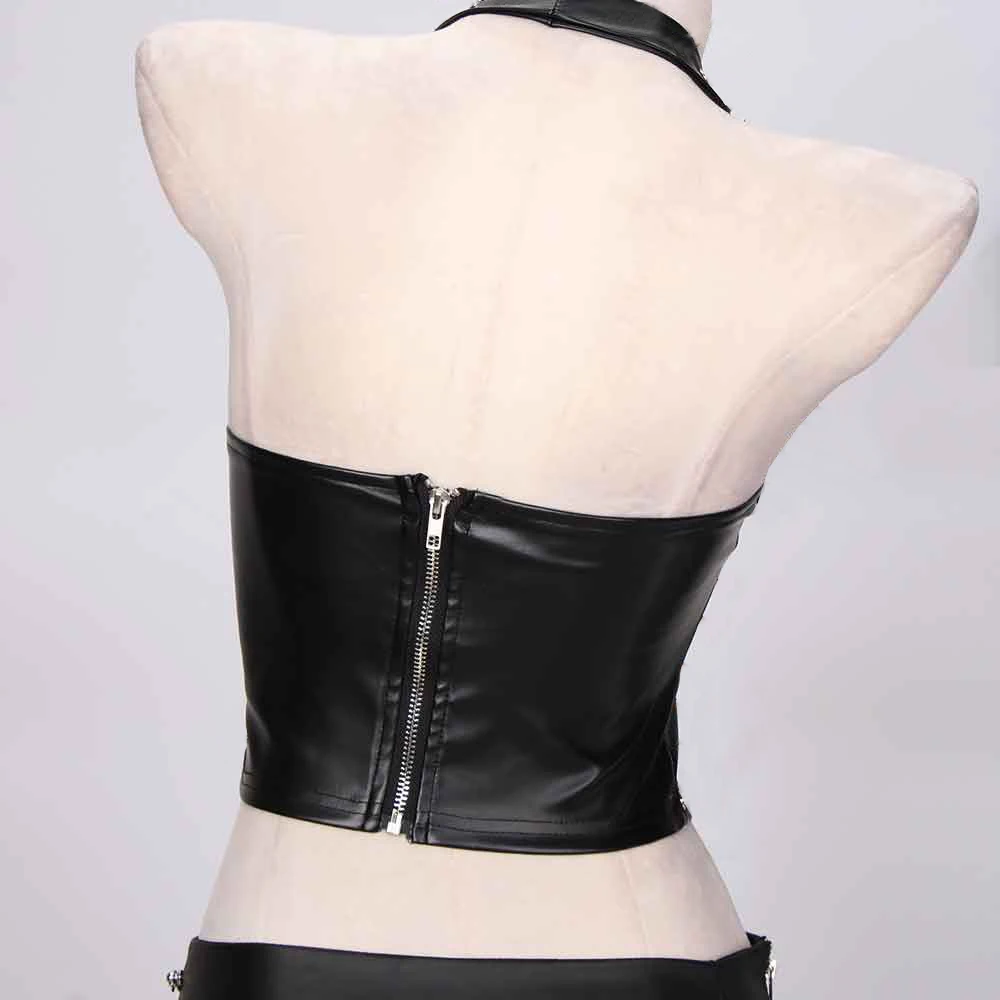 Goth Tops Festival Grunge Gothic Tank PU leather Black Y2K T-shirt Punk Rock Clothes Rave Alternative Vkei Spikes Emo Clothing
