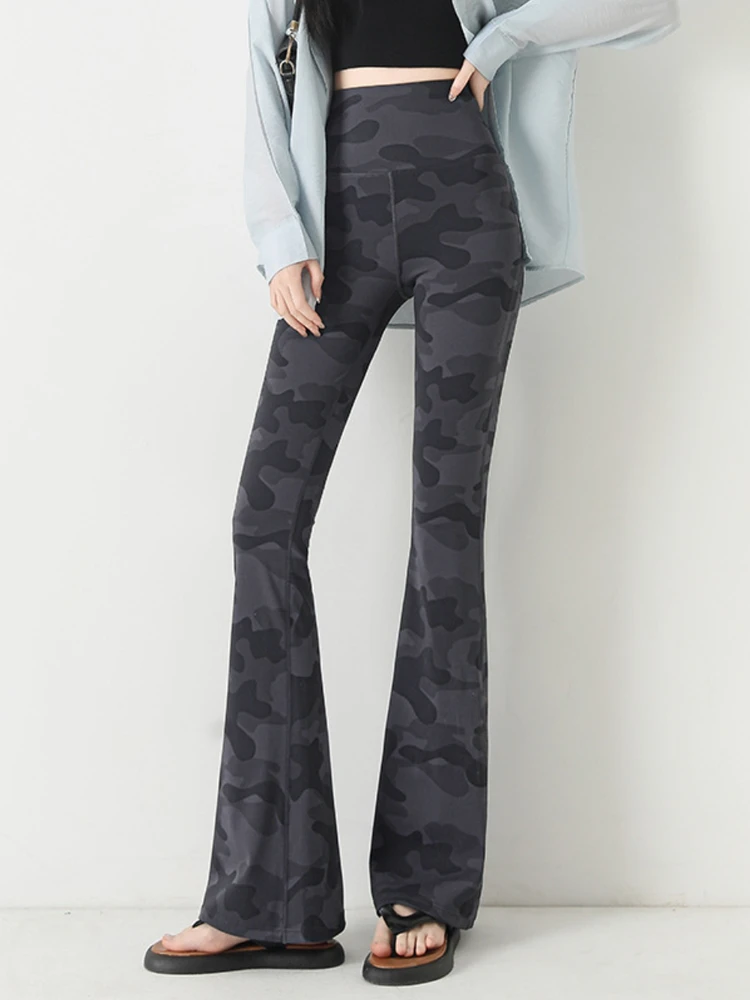 

High Waist Camouflage ark Bell Bot Pants Women's Spring Autumn Thin Yoga Bot Large Size Tummy Control Leggings