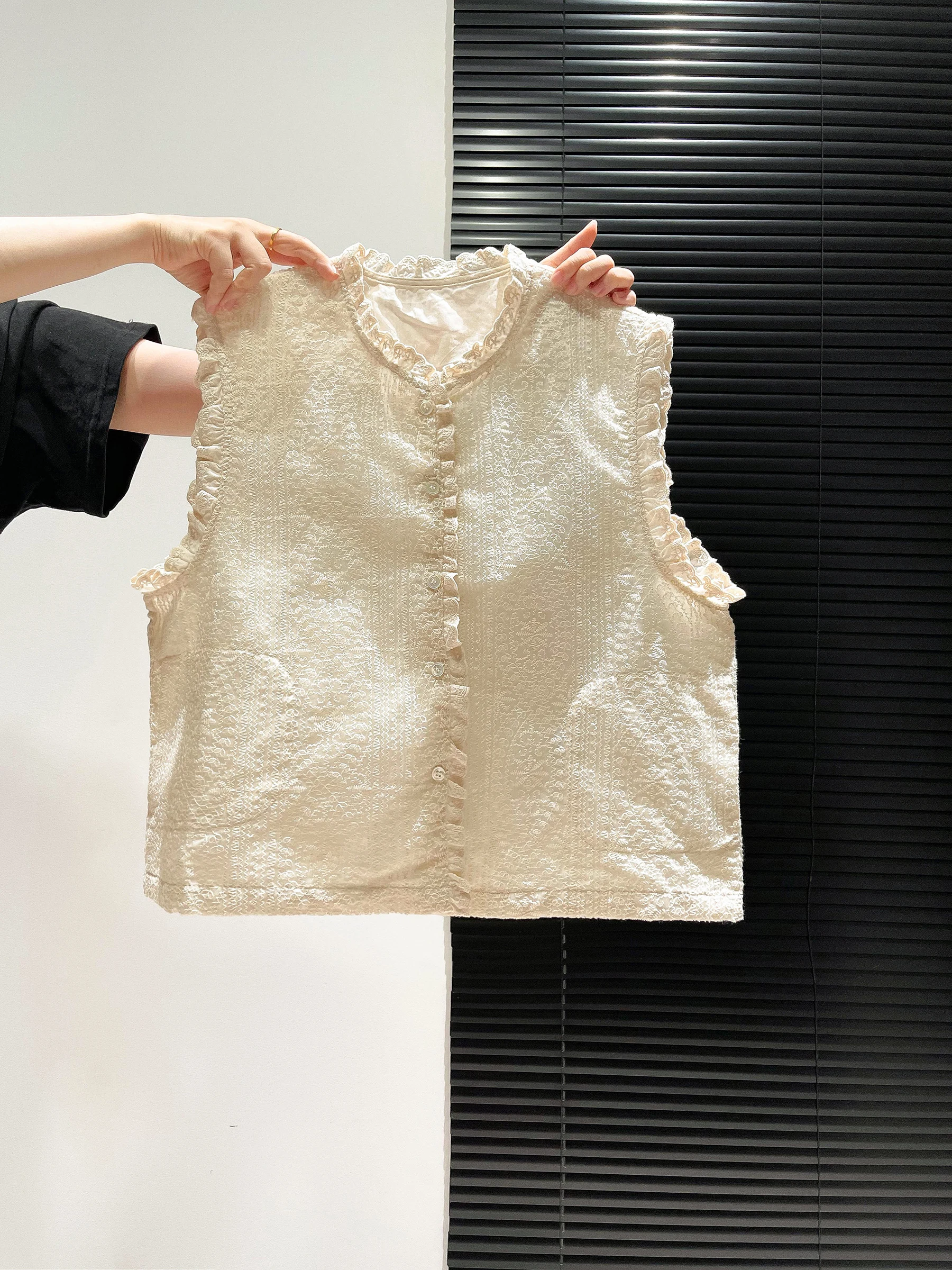 

Милый жилет с вышивкой, женский модный многослойный открытый кардиган Jaet или круглый Ne, смесь хлопка