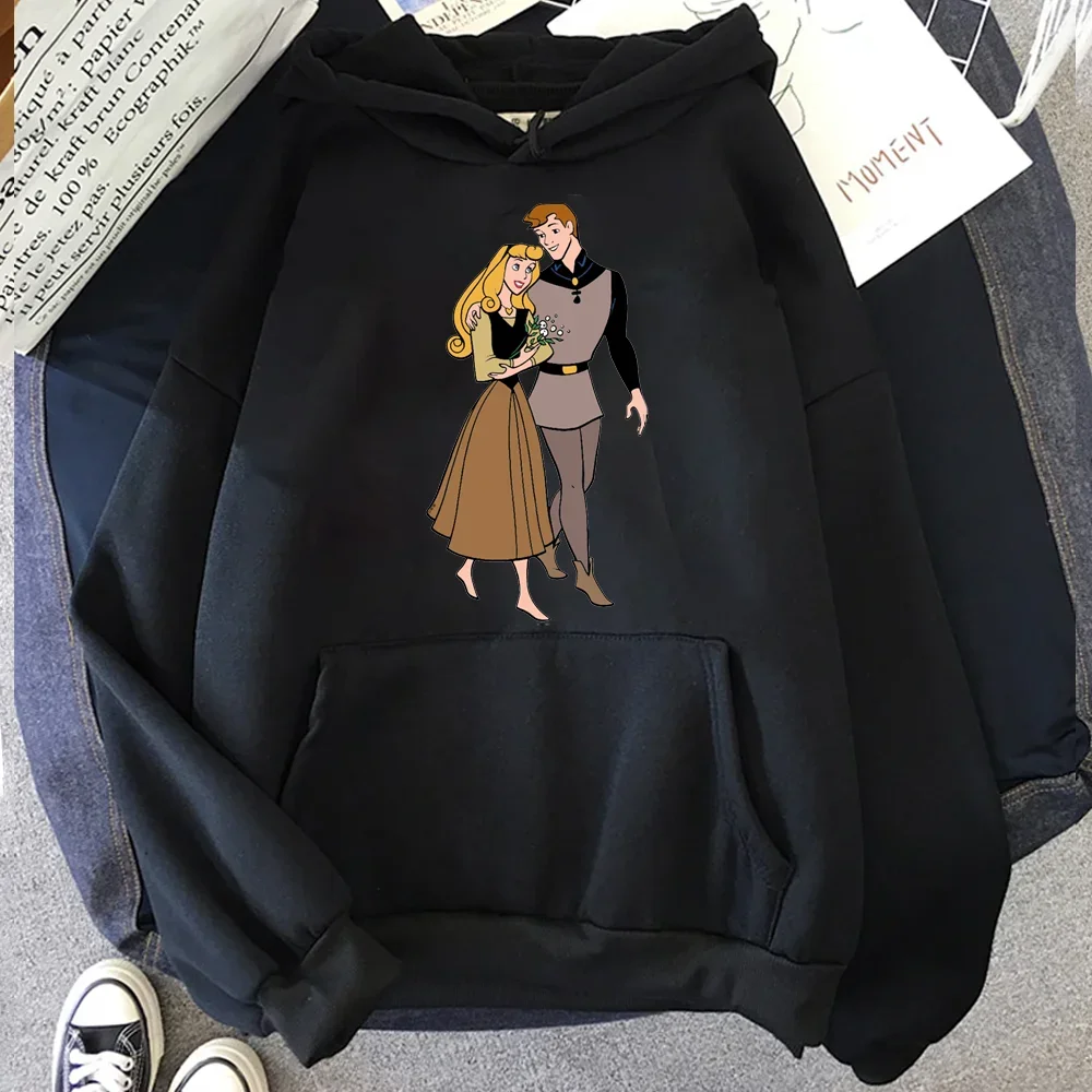 Kawaii Women Black Hoodies Disney Princess Alice Cartoon Print Harajuku Autumn New High Street Casual Pullovers Sweatshirts Tops