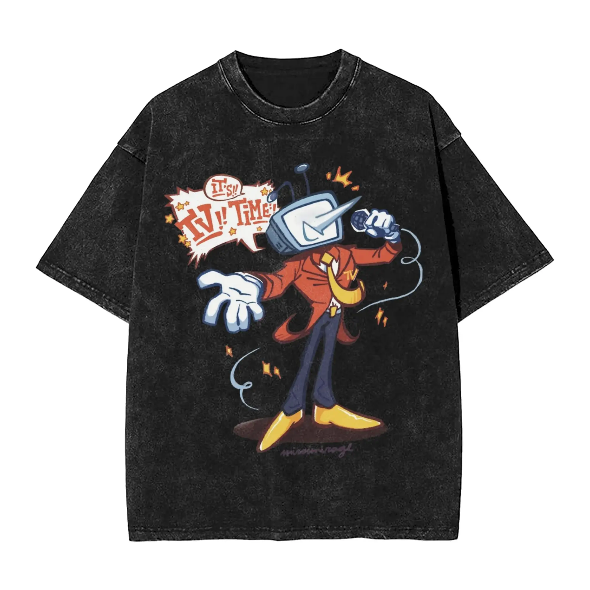 It's TV Time!! Mr Tenna Deltarune Washed T Shirts Streetwear T-Shirt Game Tees Tops for Men Women 100% Cotton Oversize Printed