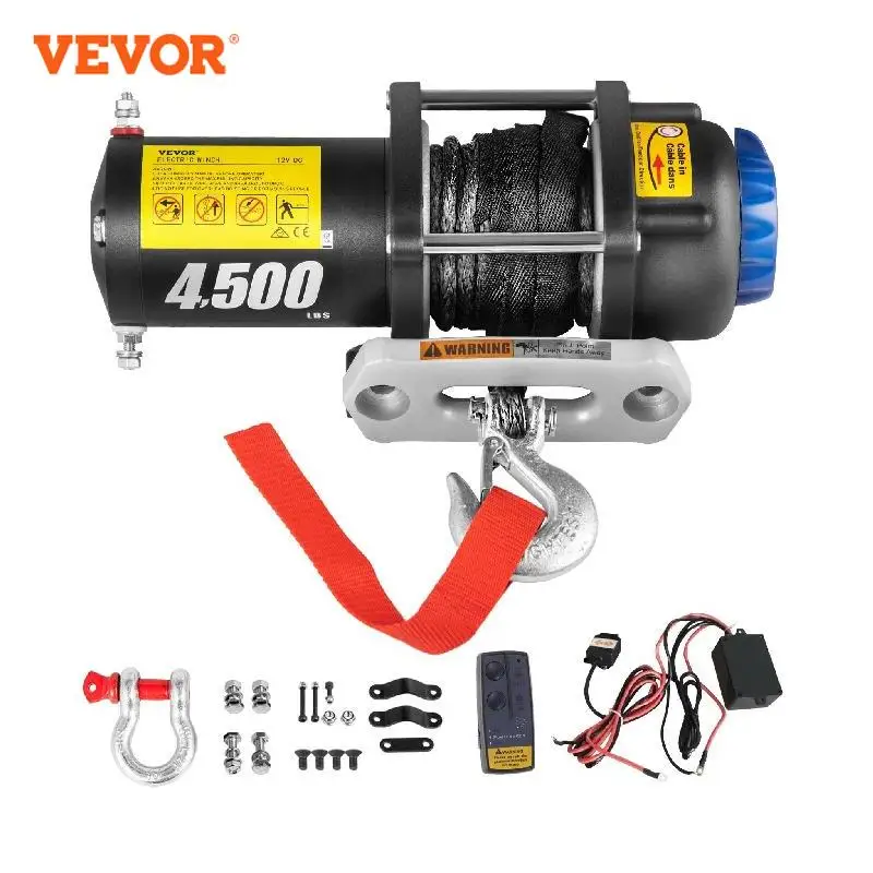 VEVOR-cabrestante eléctrico para camión, 12V, 4500 libras, cuerda sintética, todoterreno, resistente al agua, ATV, UTV, con control remoto