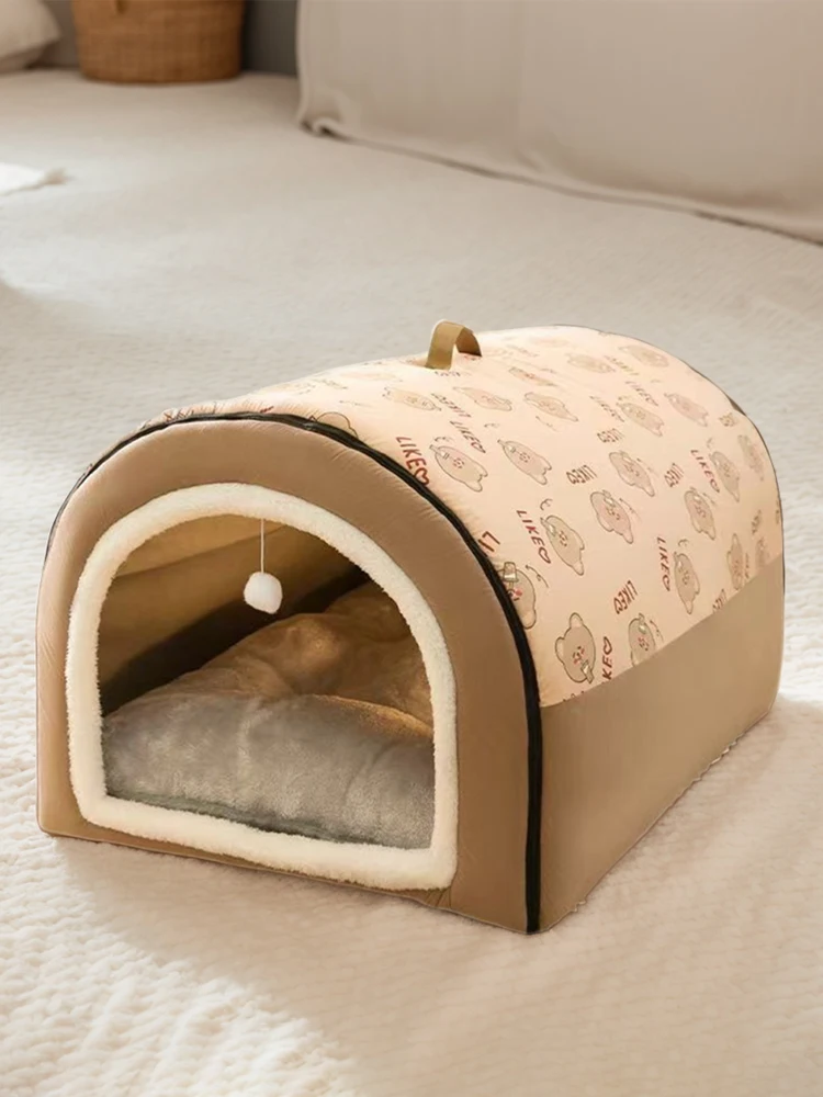 

Плюшевый хлопковый домик-лежанка для щенков, съемный, моющийся, большой, для собак и кошек, зимний, в форме замка, зоотовары